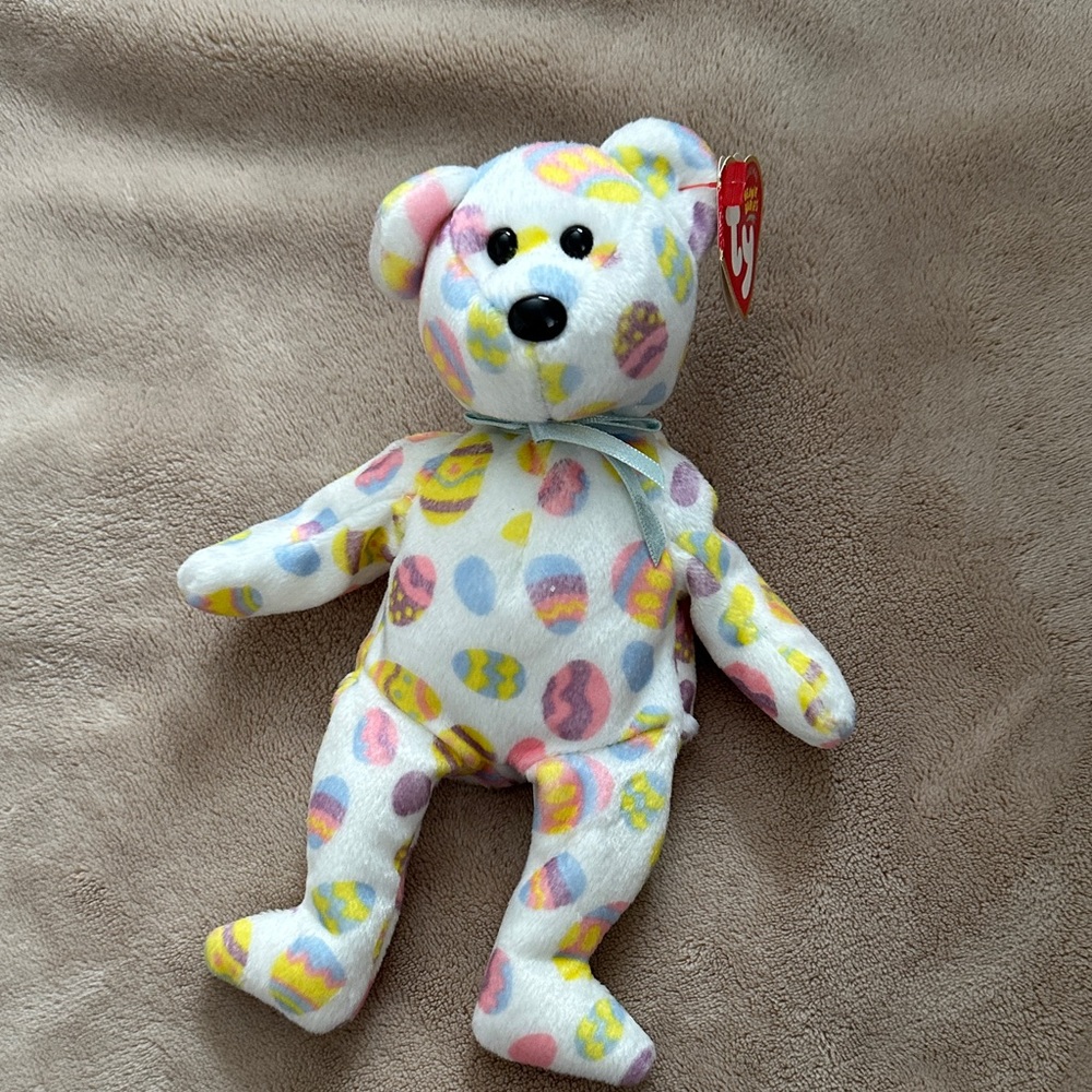 Ty Beanie Baby Pastel Easter Egg Teddy Bear - White/Pastel Plush Kids Toy